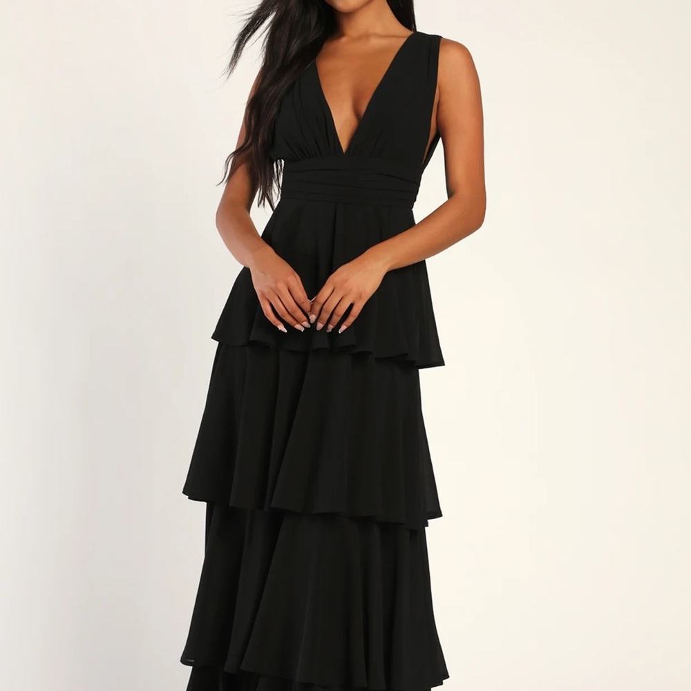 NWT LuLu’s Black Tiered Evening Dress XL - Picture 6 of 7